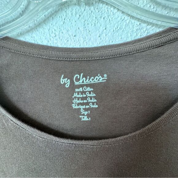 Chico’s Long Sleeve Tee Brown 100% Cotton Top SZ 1 or M - Picture 9 of 11